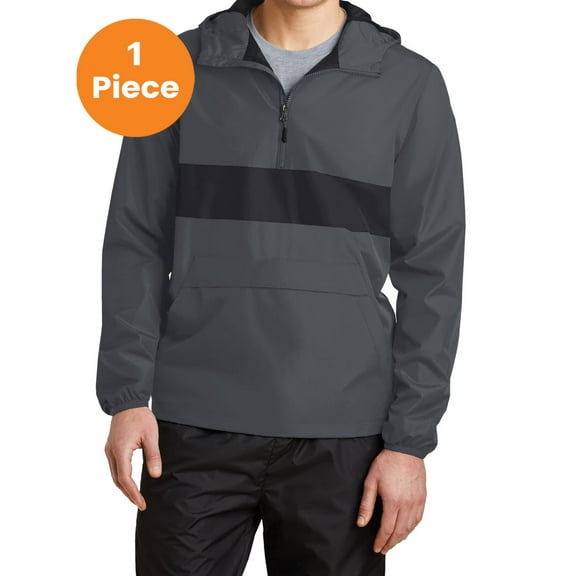 Sport-Tek JST65 Zipped Pocket Anorak, Graphite Grey/ Black, M, Mens Coats and Jackets