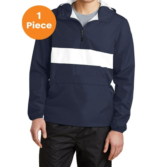 Sport-Tek JST65 Zipped Pocket Anorak, True Navy/ White, S, Mens Coats and Jackets