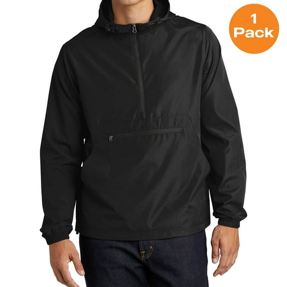 Sport-Tek JST66 Packable Anorak, Black, 2XL, Mens Coats and Jackets