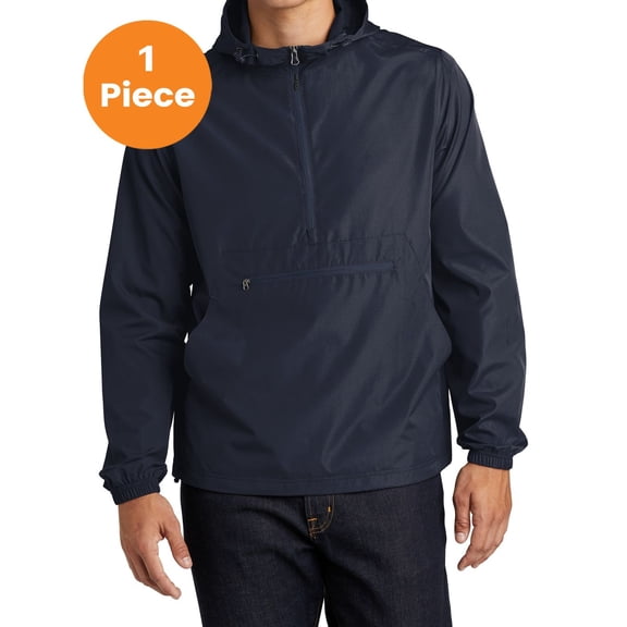 Sport-Tek JST66 Packable Anorak, True Navy, M, Mens Coats and Jackets