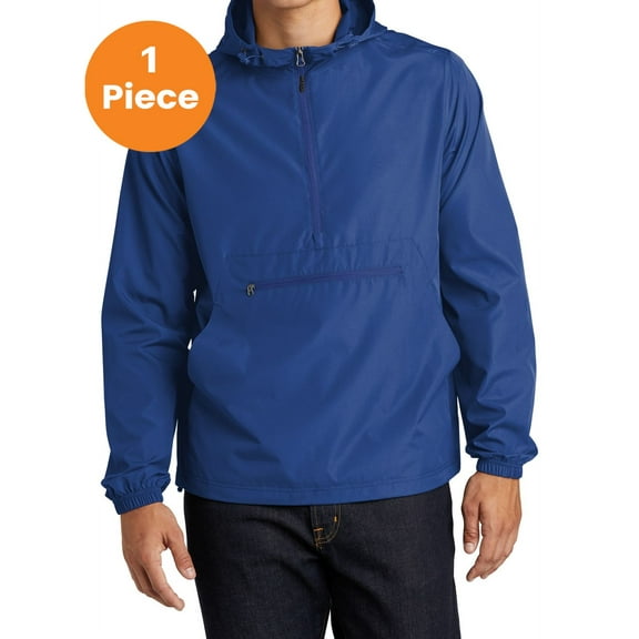Sport-Tek JST66 Packable Anorak, True Royal, XL, Mens Coats and Jackets