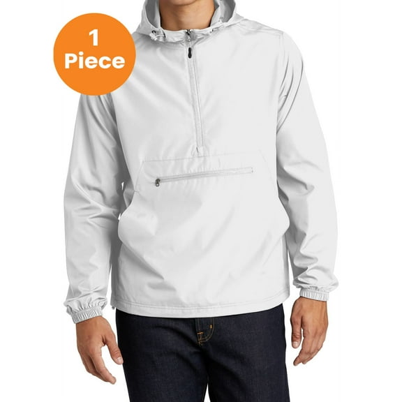 Sport-Tek JST66 Packable Anorak, White, 2XL, Big and Tall Coats and Jackets
