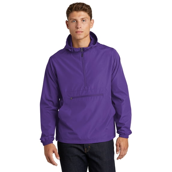 Sport-Tek JST66 Packable Anorak, White, XS, Mens Athletic Jackets