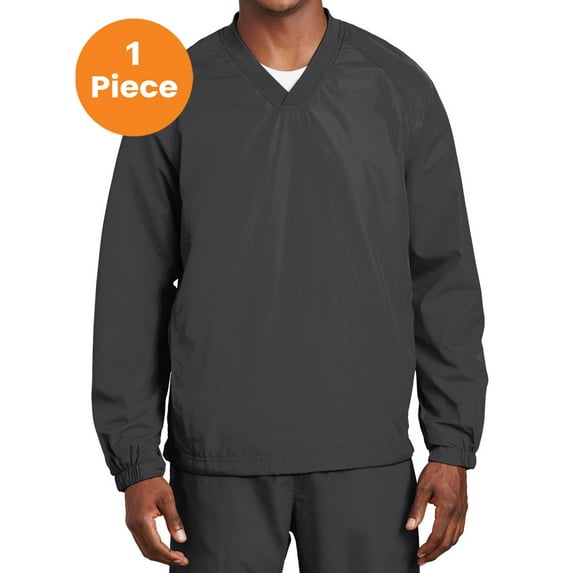 Sport-Tek JST72 V-Neck Raglan Wind Shirt, Graphite Grey, M, Mens Workout Shirts