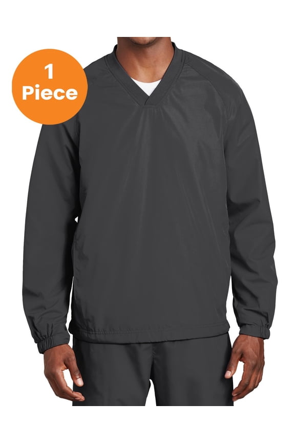 JST72 V-Neck Raglan Wind Shirt, Graphite Grey, M, Mens Workout Shirts