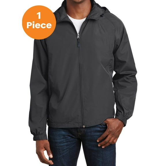 Sport-Tek JST73 Hooded Raglan Jacket, Graphite Grey, S, Mens Coats and Jackets