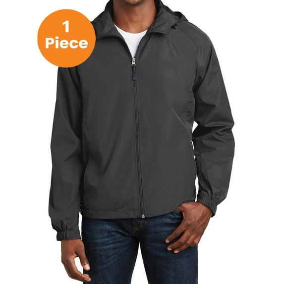 Sport-Tek JST73 Hooded Raglan Jacket, Graphite Grey, S, Mens Coats and Jackets