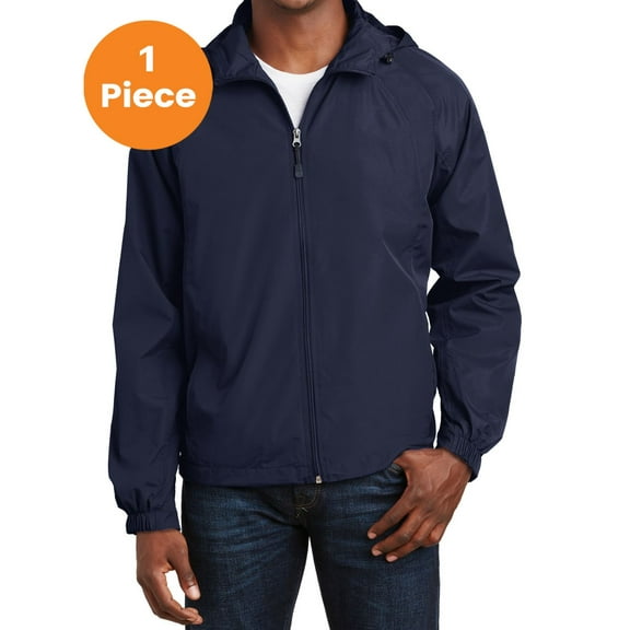 Sport-Tek JST73 Hooded Raglan Jacket, True Navy, S, Mens Coats and Jackets