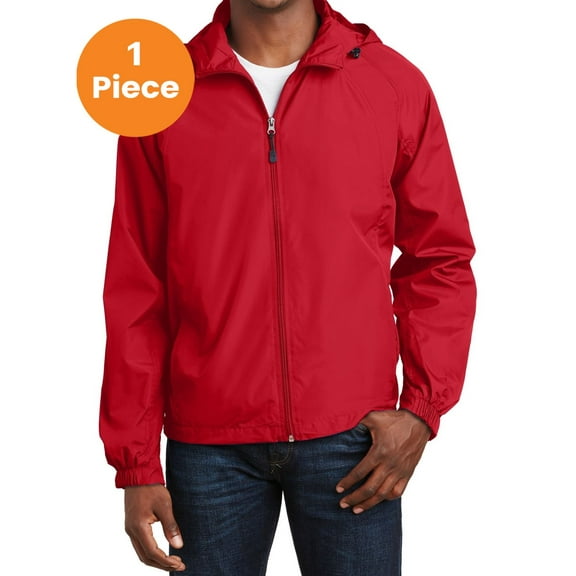 Sport-Tek JST73 Hooded Raglan Jacket, True Red, XS, Mens Raincoats