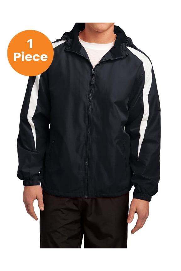 JST81 Fleece-Lined Colorblock Jacket , Black/White, 5XL, Mens Fleece Jackets