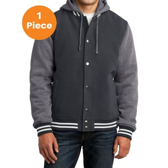 Sport-Tek JST82 Insulated Letterman Jacket, Graphite Grey/ Vintage Heather, 2XL, Mens Varsity Jackets
