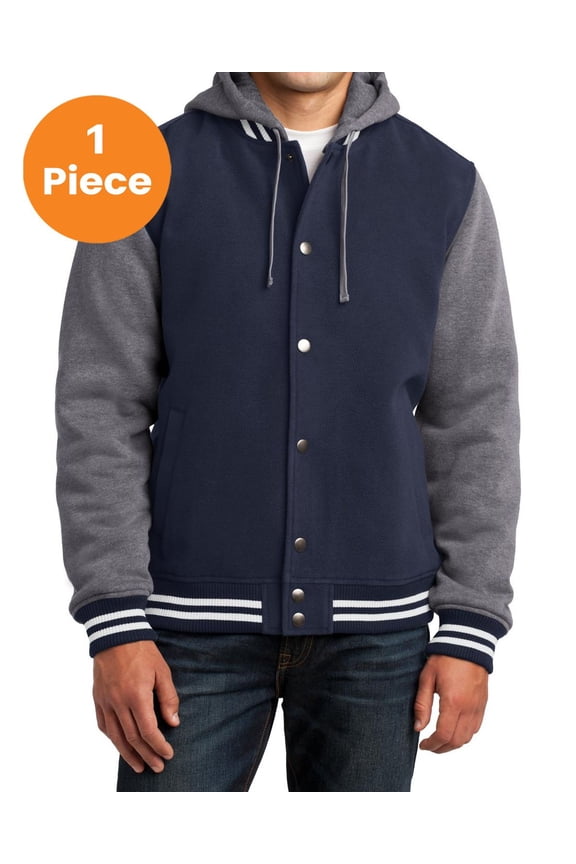JST82 Insulated Letterman Jacket, True Navy/ Vintage Heather, M, Mens Coats and Jackets