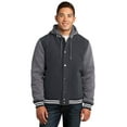 thumbnail image 1 of Sport-Tek JST82 Mens Insulated Letterman Jacket, Graphite Grey & Vintage Heather - 4XL, 1 of 6