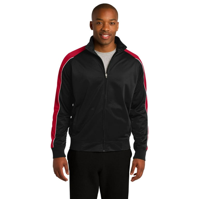 Sport Tek JST92 Mens Piped Tricot Track Jacket Black True Red White 3X Large Walmart