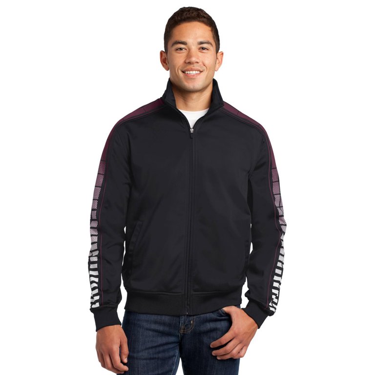 Sport-Tek Tricot Track Jacket XS Black/Black at  Men's