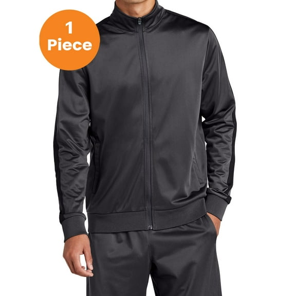Sport-Tek JST94 Tricot Full-Zip Track Jacket, Graphite Grey/ Black, M, Coats & Jackets