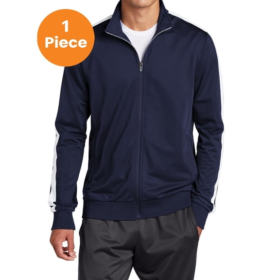 Sport-Tek JST94 Tricot Full-Zip Track Jacket, True Navy/ White, XL, Coats & Jackets