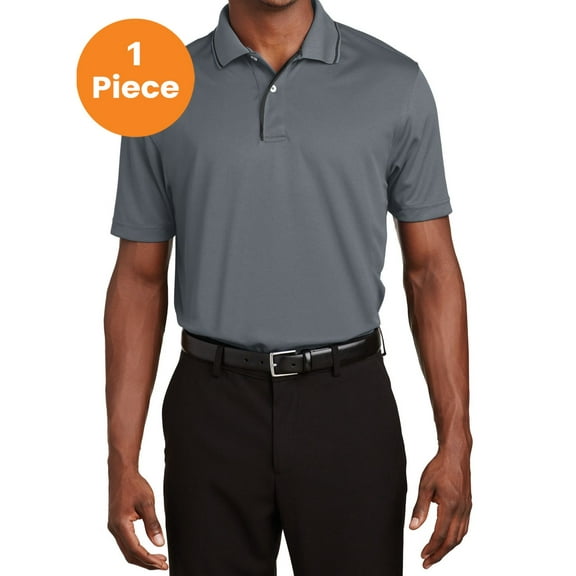 Sport-Tek K467 Dri-Mesh Polo with Tipped Collar and Piping, Steel/Black, S, Mens Polo Shirts