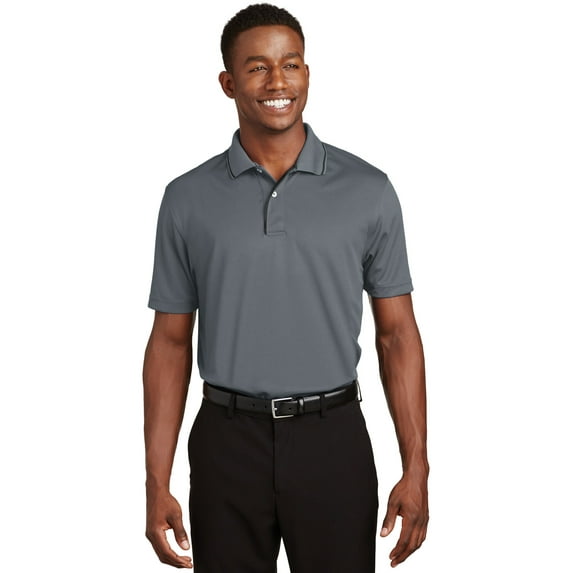 Sport-Tek K467 Mens Dri-Mesh Polo with Tipped Collar & Piping, Steel & Black - Large