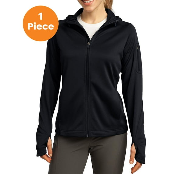 Sport-Tek L248 Ladies Tech Fleece Full-Zip Hooded Jacket, Black, S, Womens Sweatshirts & Hoodies