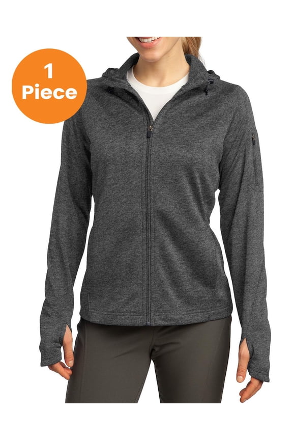 L248 Ladies Tech Fleece Full-Zip Hooded Jacket, Graphite Heather, L, Womens Fleece Jackets