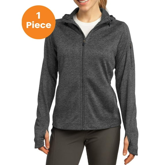Sport-Tek L248 Ladies Tech Fleece Full-Zip Hooded Jacket, Graphite Heather, L, Womens Fleece Jackets