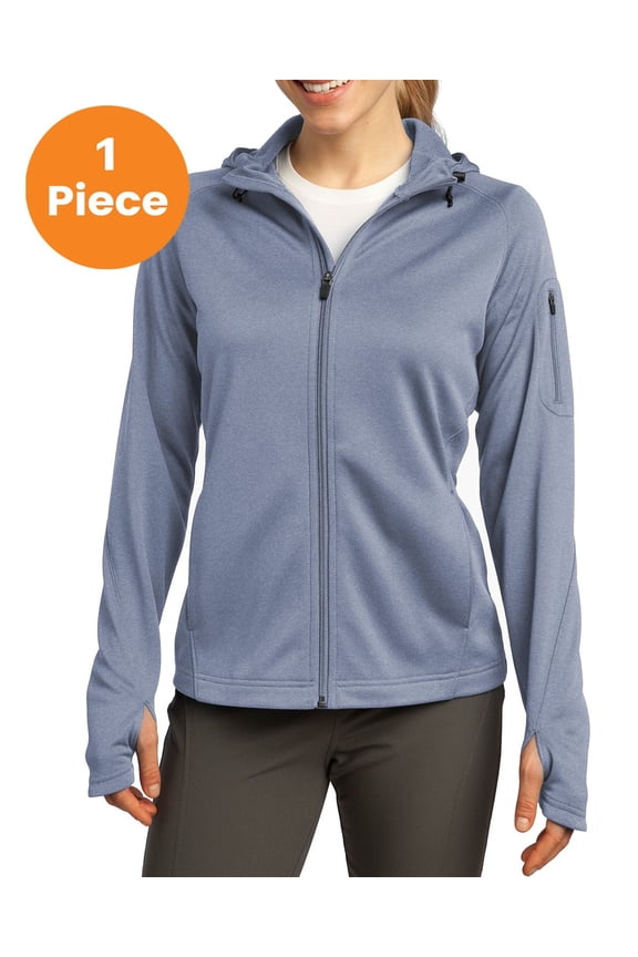 L248 Ladies Tech Fleece Full-Zip Hooded Jacket, Grey Heather, L, Womens Fleece Jackets