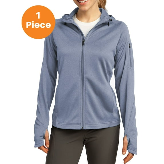 Sport-Tek L248 Ladies Tech Fleece Full-Zip Hooded Jacket, Grey Heather, XS, Womens Fleece Jackets