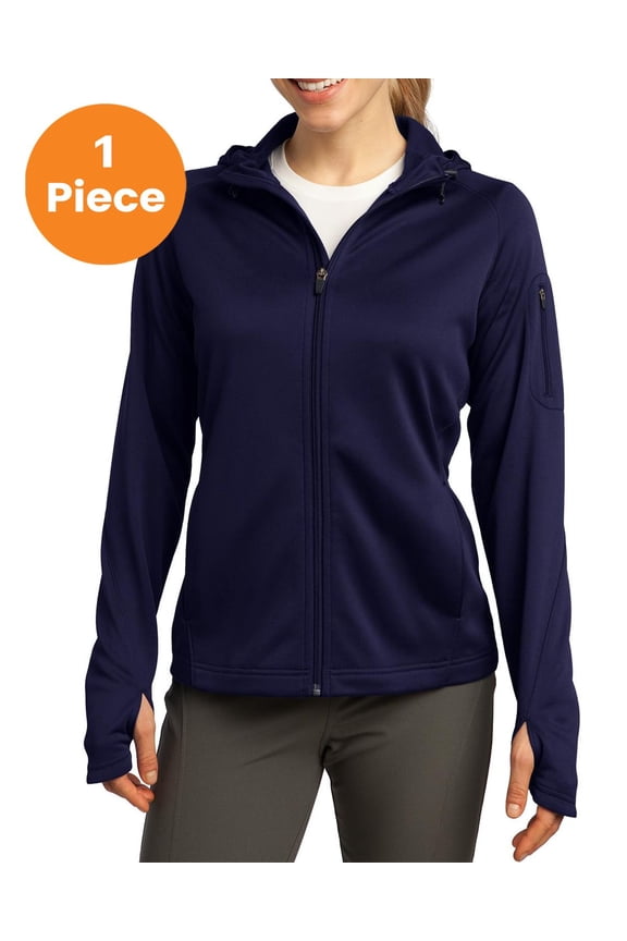 L248 Ladies Tech Fleece Full-Zip Hooded Jacket, True Navy, XL, Womens Fleece Jackets