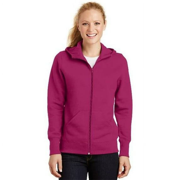 Sport-Tek L265 Ladies Full-Zip Hooded Fleece Jacket, Pink Rush - 3XL