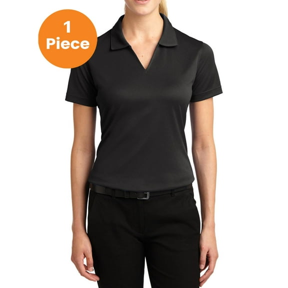 Sport-Tek L469 Ladies Dri-Mesh V-Neck Polo Shirt, Black, L, Womens Polo Shirts