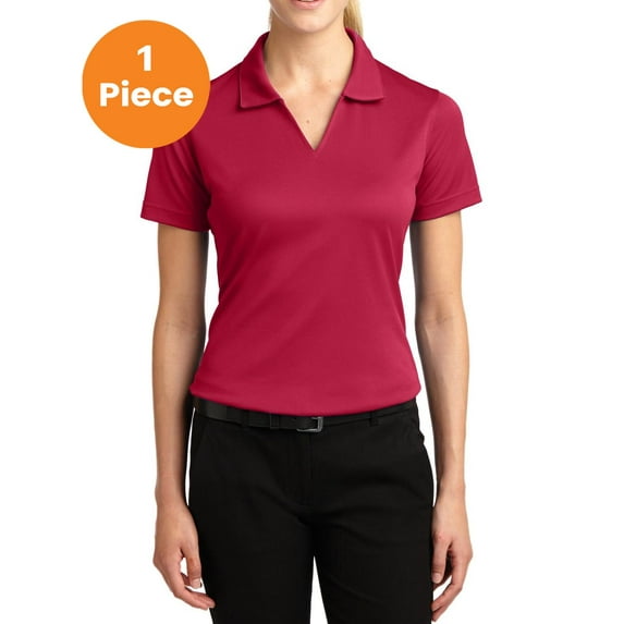 Sport-Tek L469 Ladies Dri-Mesh V-Neck Polo Shirt, Red, 3XL, Big Girls Shirts & Blouses