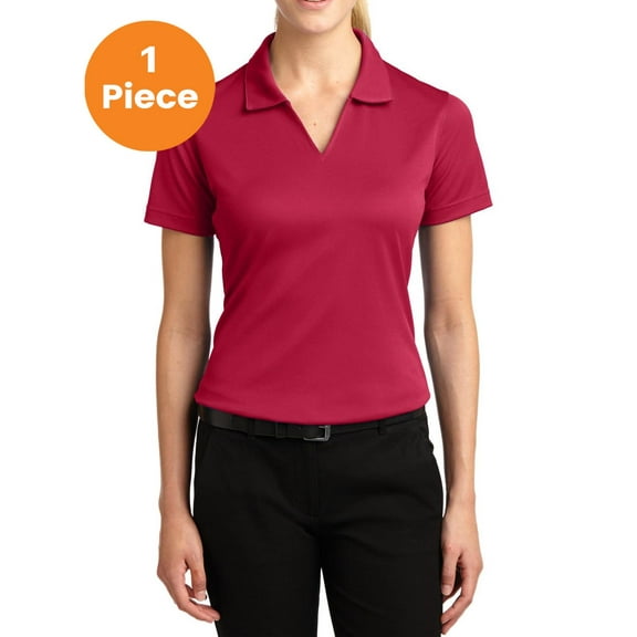 Sport-Tek L469 Ladies Dri-Mesh V-Neck Polo Shirt, Red, L, Big Girls Shirts & Blouses