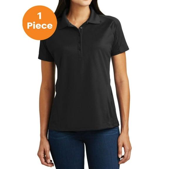 Sport-Tek L474 Ladies Dri-Mesh Pro Polo Shirt, Black, L, Womens Polo Shirts