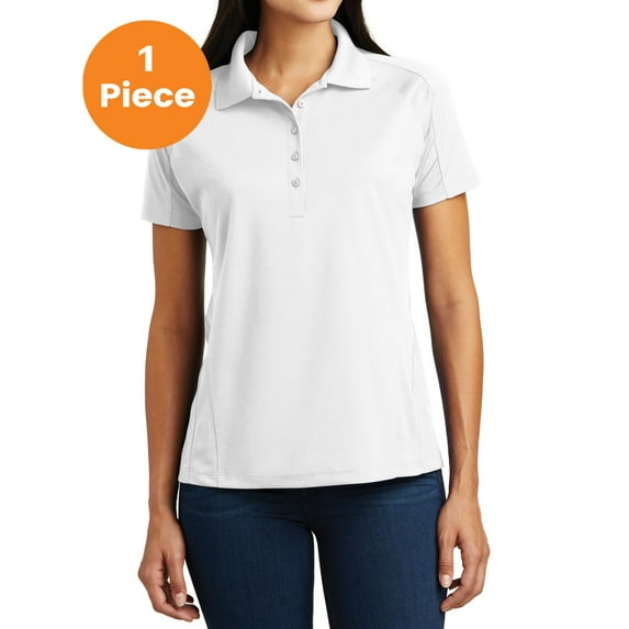 Sport-Tek L474 Ladies Dri-Mesh Pro Polo Shirt, White, M, Womens Polo Shirts