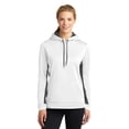 thumbnail image 1 of Sport-Tek LST235 Ladies Sport-Wick Fleece Colorblock Hooded Pullover, White/ Dark Smoke Grey, XS, 1 of 2