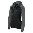 thumbnail image 1 of Sport-Tek LST236 Ladies Sport-Wick Varsity Fleece Full-Zip Hooded Jacket, Black/ Dark Smoke Grey, XL, 1 of 3