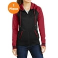 thumbnail image 1 of Sport-Tek LST236 Ladies Sport-Wick Varsity Fleece Full-Zip Hooded Jacket, Black/ Deep Red, XS, Womens Activewear, 1 of 1
