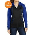 thumbnail image 1 of Sport-Tek LST236 Ladies Sport-Wick Varsity Fleece Full-Zip Hooded Jacket, Black/ True Royal, 4XL, Plus Size Activewear, 1 of 1