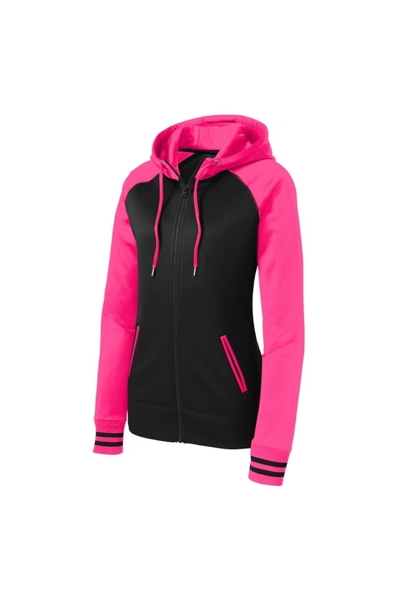 LST236 Ladies Sport-Wick Varsity Fleece Full-Zip Hooded Jacket, Womens Activewear