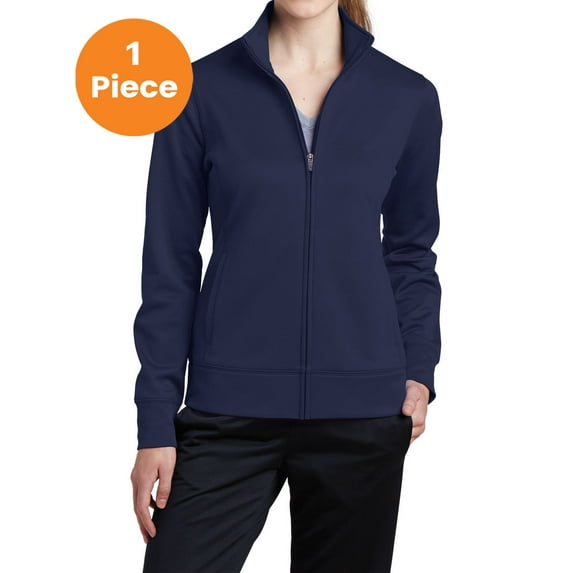 Sport-Tek LST241 Ladies Sport-Wick Fleece Full-Zip Jacket, Navy, L, Womens Activewear