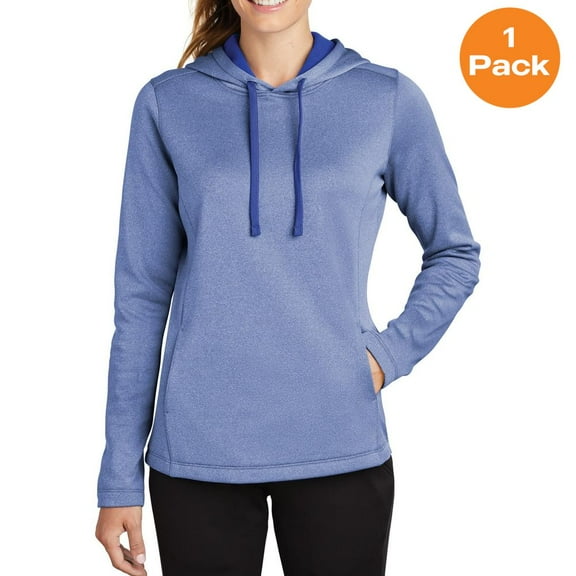 Sport-Tek LST264 Ladies PosiCharge Sport-Wick Heather Fleece Hooded Pullover, True Royal Heather, L, Womens Activewear