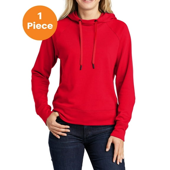 Sport-Tek LST272 Ladies Lightweight French Terry Pullover Hoodie, True Red, M, Womens Hoodies