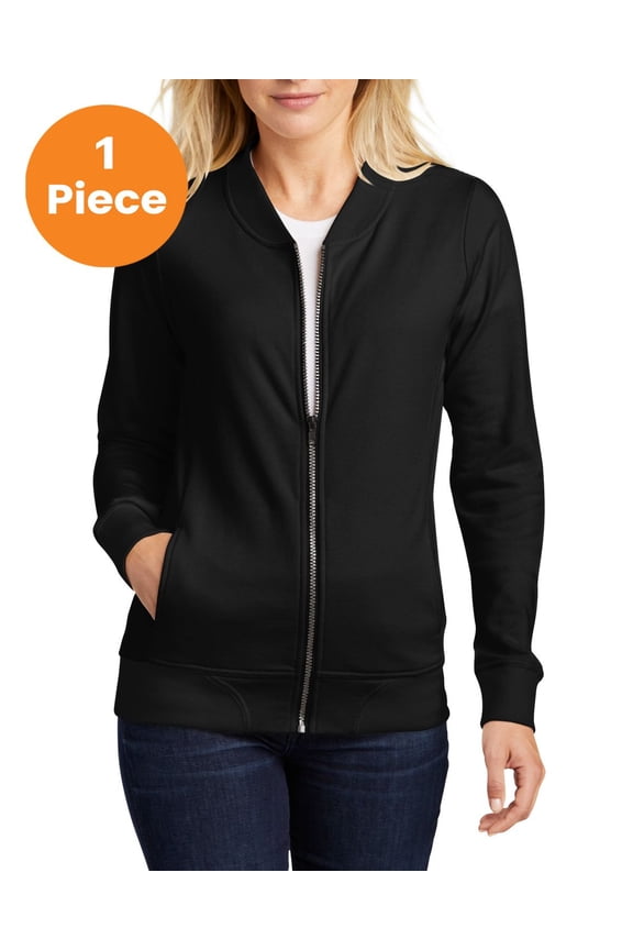 LST274 Ladies Lightweight French Terry Bomber, Black, S, Womens Sweatshirts & Hoodies