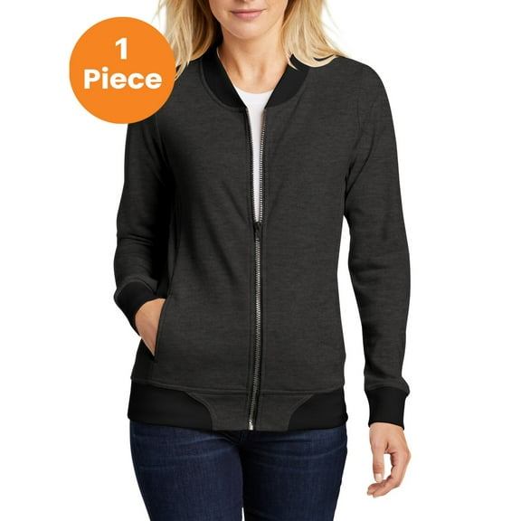 Sport-Tek LST274 Ladies Lightweight French Terry Bomber, Heather Black, XXL, Womens Workout Tops