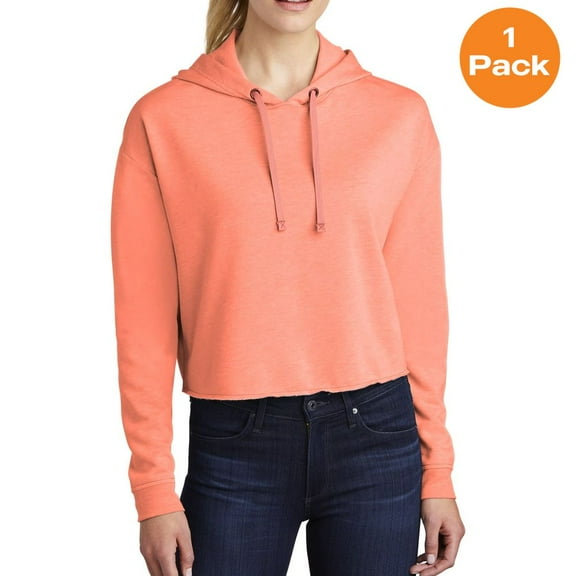 Sport-Tek LST298 Ladies PosiCharge Tri-Blend Wicking Fleece Crop Hooded Pullover, Soft Coral Heather, XL, Womens Hoodies