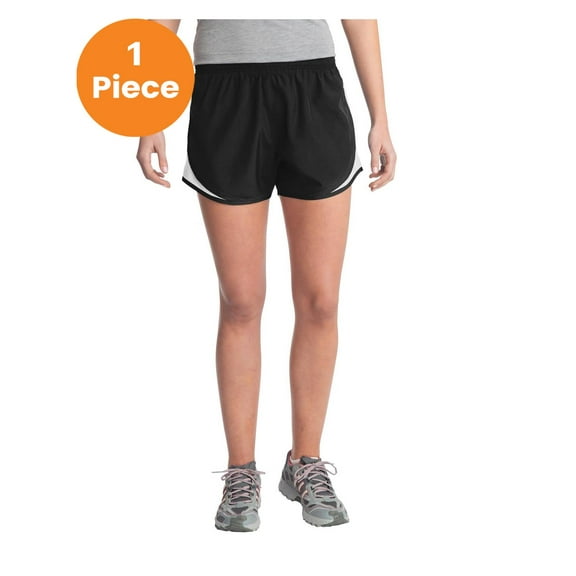 Sport-Tek LST304 Ladies Cadence Shorts, Black/ White/ Black, 4XL, Womens Athletic Shorts