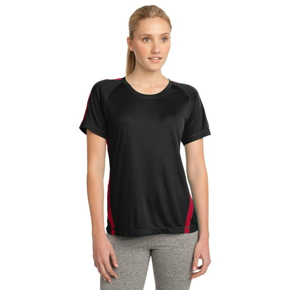 Sport-Tek LST351 Women's Colorblock Champs T-Shirt - Black/ True Red - XL