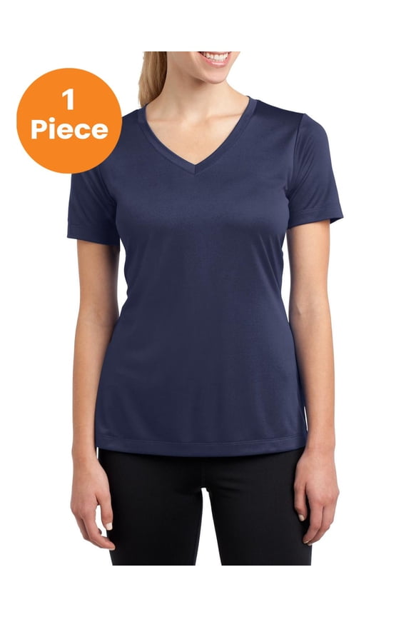 LST353 Ladies V-Neck PosiCharge Competitor Tee, True Navy, XS, Womens Clothing, Womens Activewear