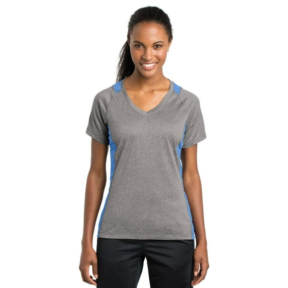 Sport-Tek LST361 Colorblock Ladies Contender T-Shirt - Vintage Heather/ Carolina Blue - 3X-Large